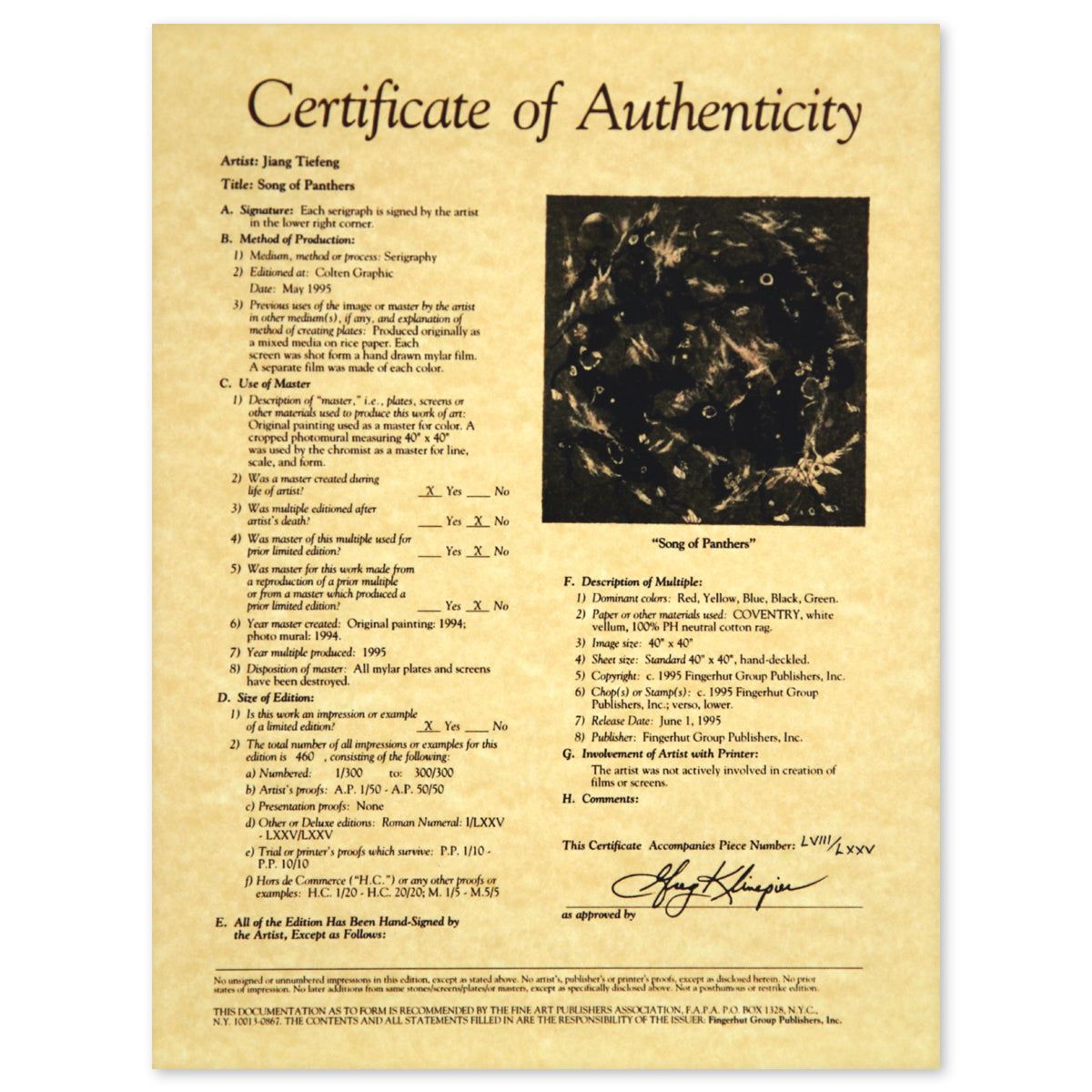 Jian Tie Feng- Serigraph "Son of Panthers"