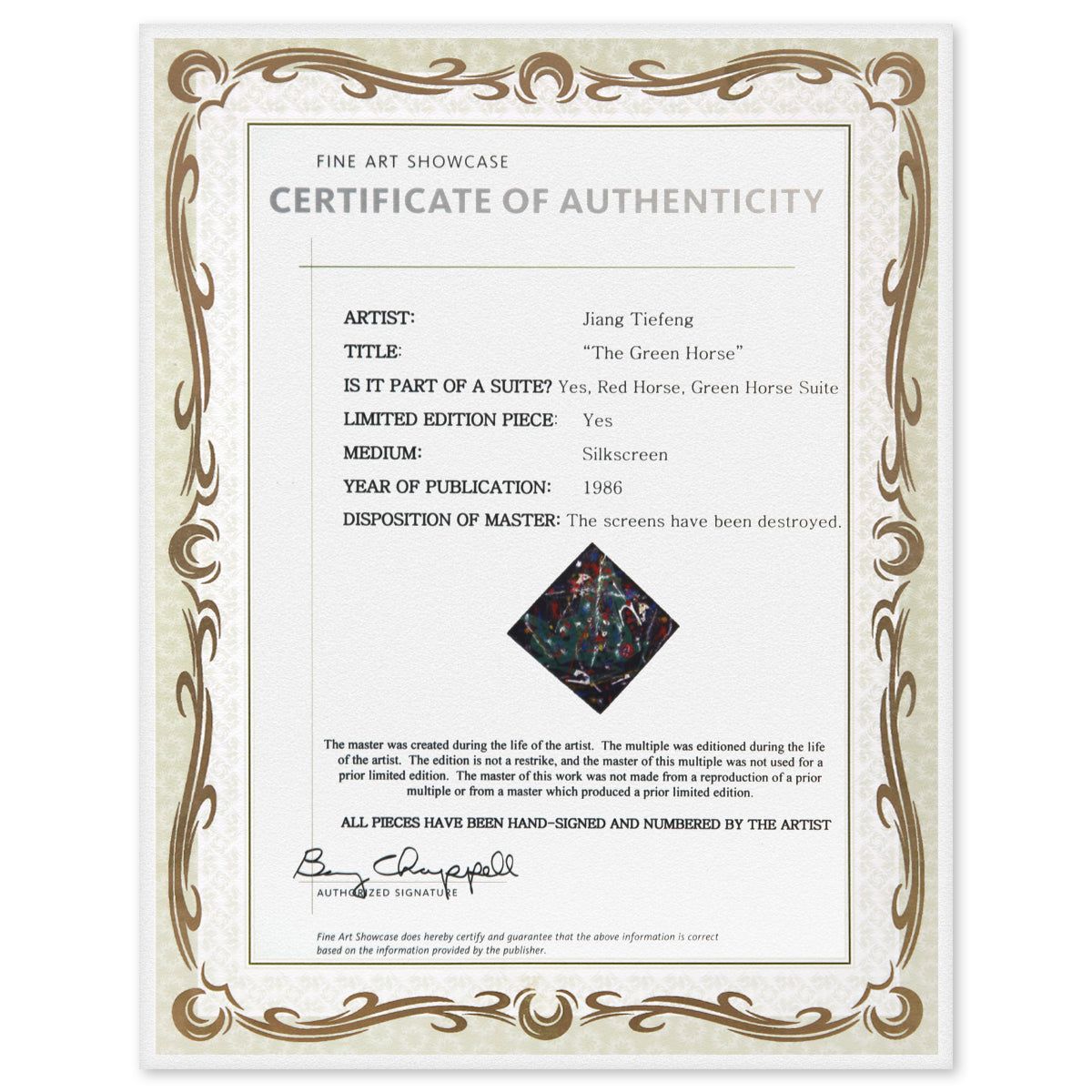 Jian Tie Feng- Silkscreen "The Green Horse"