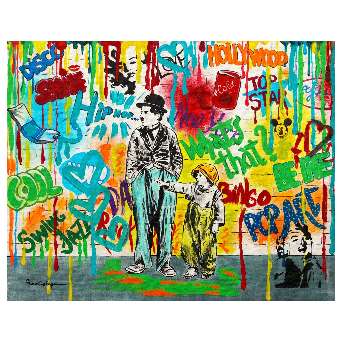 Nastya Rovenskaya- Original Mixed Media on Canvas "Wanna be like Chaplin"