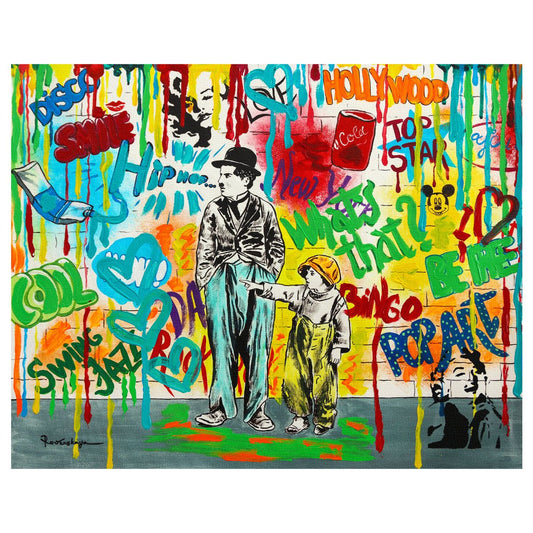 Nastya Rovenskaya- Original Mixed Media on Canvas "Wanna be like Chaplin"