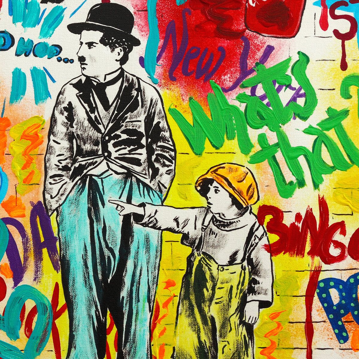 Nastya Rovenskaya- Original Mixed Media on Canvas "Wanna be like Chaplin"