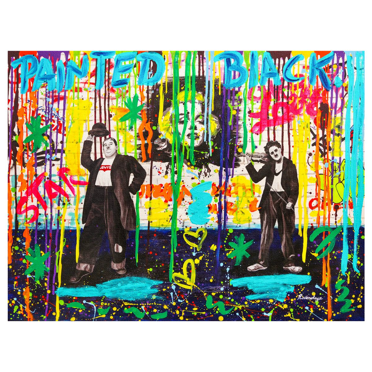 Nastya Rovenskaya- Original Mixed Media on Canvas "Chaplin and Hardy"