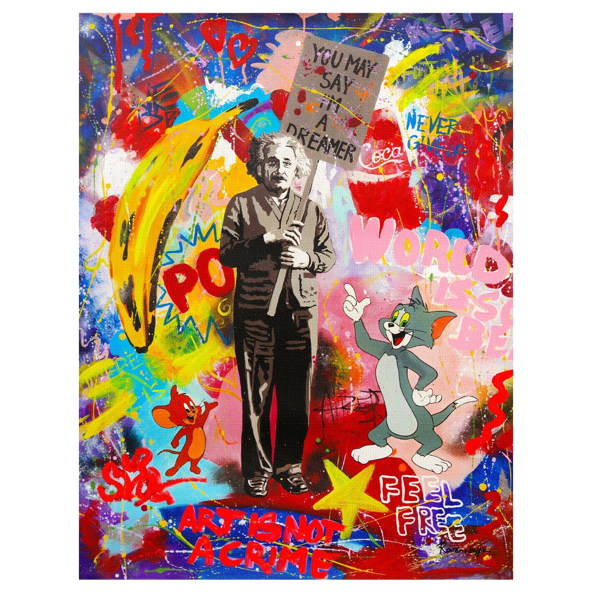 Nastya Rovenskaya- Original Mixed Media on Canvas "You May Say I'm a Dreamer"