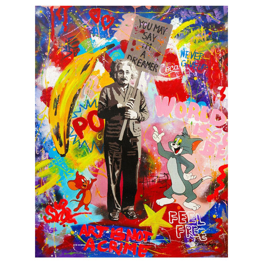 Nastya Rovenskaya- Original Mixed Media on Canvas "You May Say I'm a Dreamer"