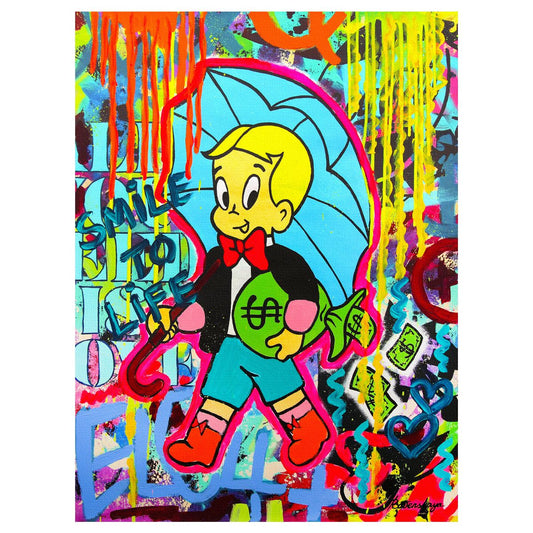 Nastya Rovenskaya- Original Mixed Media on Canvas "Wealth Under Shelter"