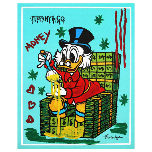 Nastya Rovenskaya- Original Mixed Media on Canvas "Dripping in Dollars"