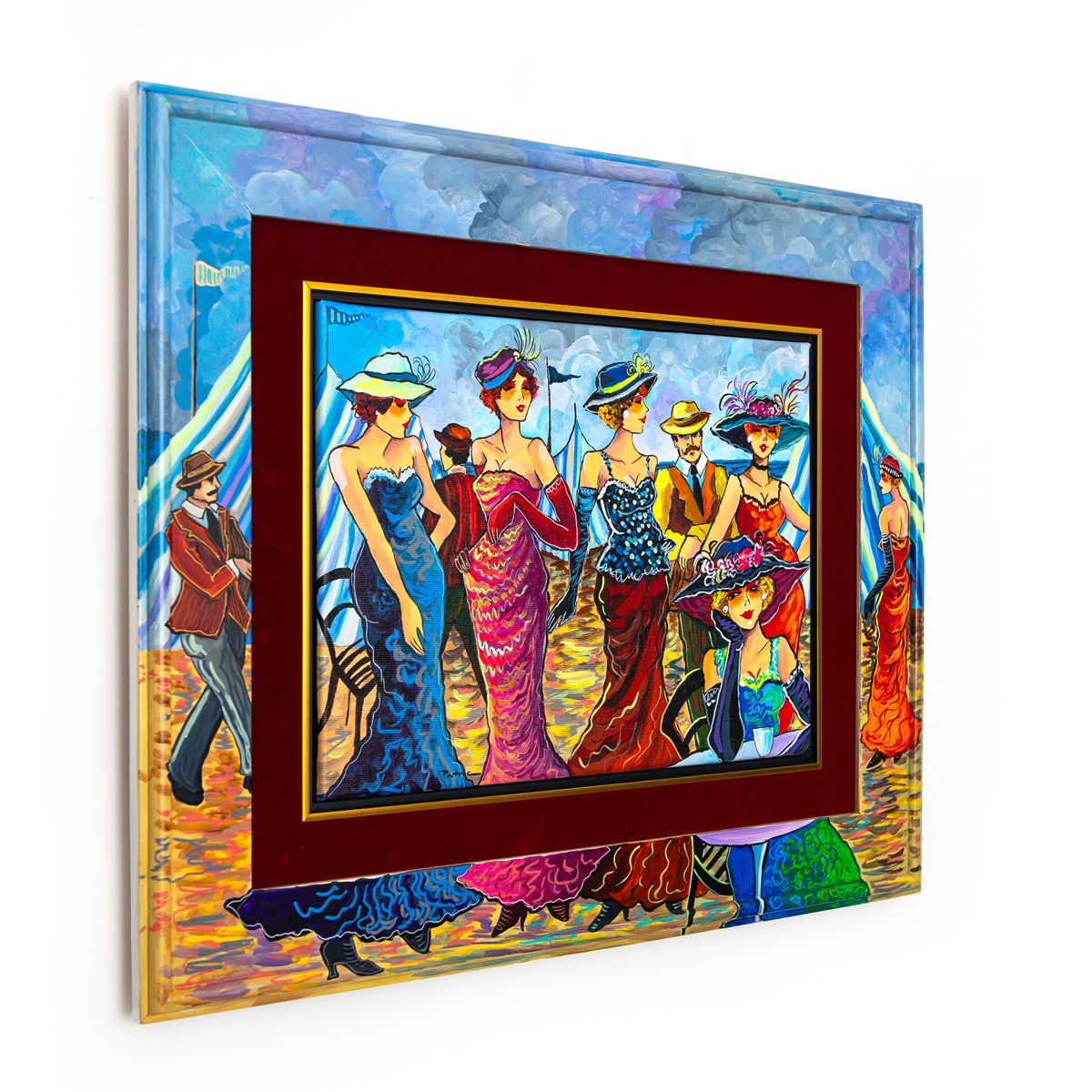 Patricia Govezensky- Original Acrylic with Hand Painted Frame "Carnival Reflections"
