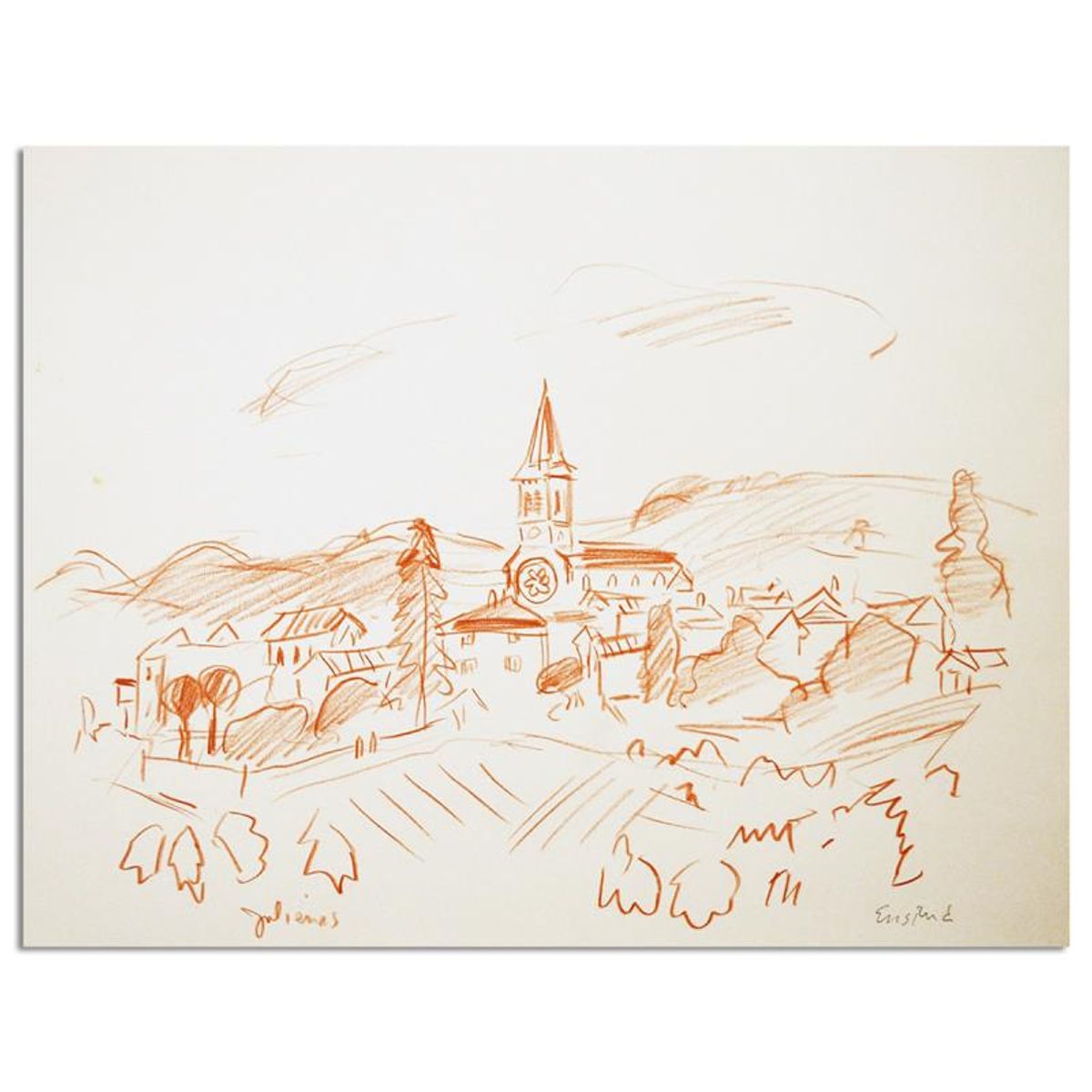Wayne Ensrud "View Of Julienas In Beaujolais, France" Mixed Media Original Artwork with COA.