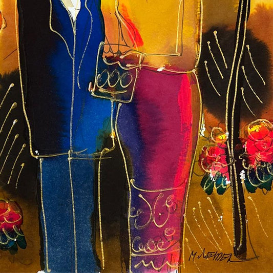 Moshe Leider, Framed Original Mixed Media Watercolor Painting, Hand Signed with Letter of Authenticity.