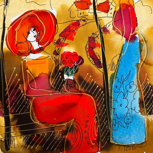 Moshe Leider, Framed Original Mixed Media Watercolor Painting, Hand Signed with Letter of Authenticity.