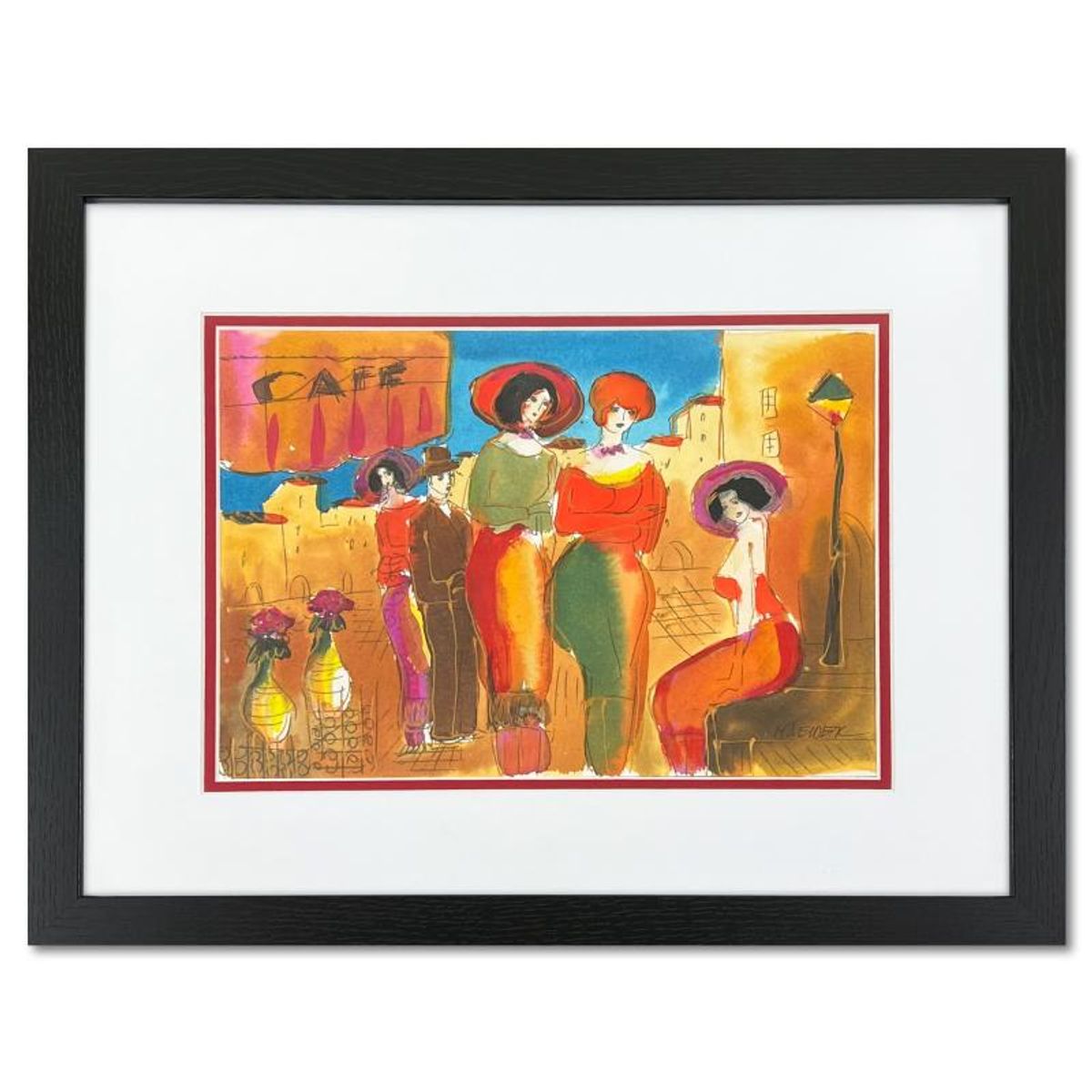 Moshe Leider, Framed Original Mixed Media Watercolor Painting, Hand Signed with Letter of Authenticity.