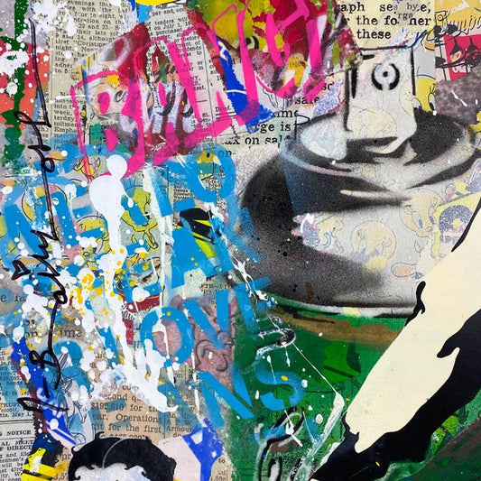 Mr Brainwash, "Banksy Thrower, 2023" Framed Mixed Media Original, Hand Signed with Certificate of Authenticity.