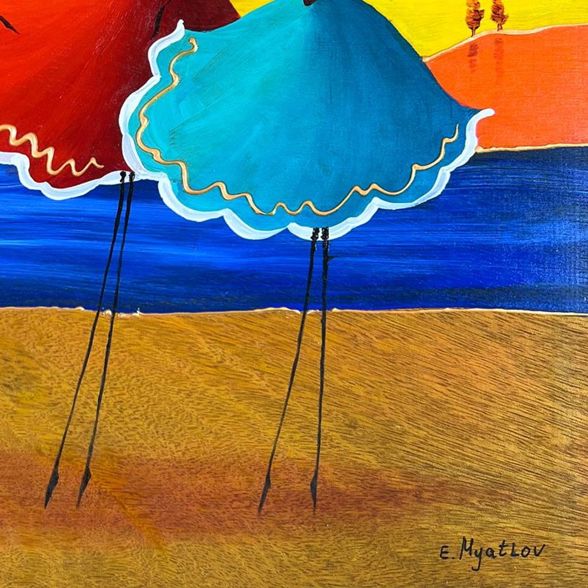 Ester Myatlov Hand Signed Original Painting on Wood Panel with Letter of Authenticity.