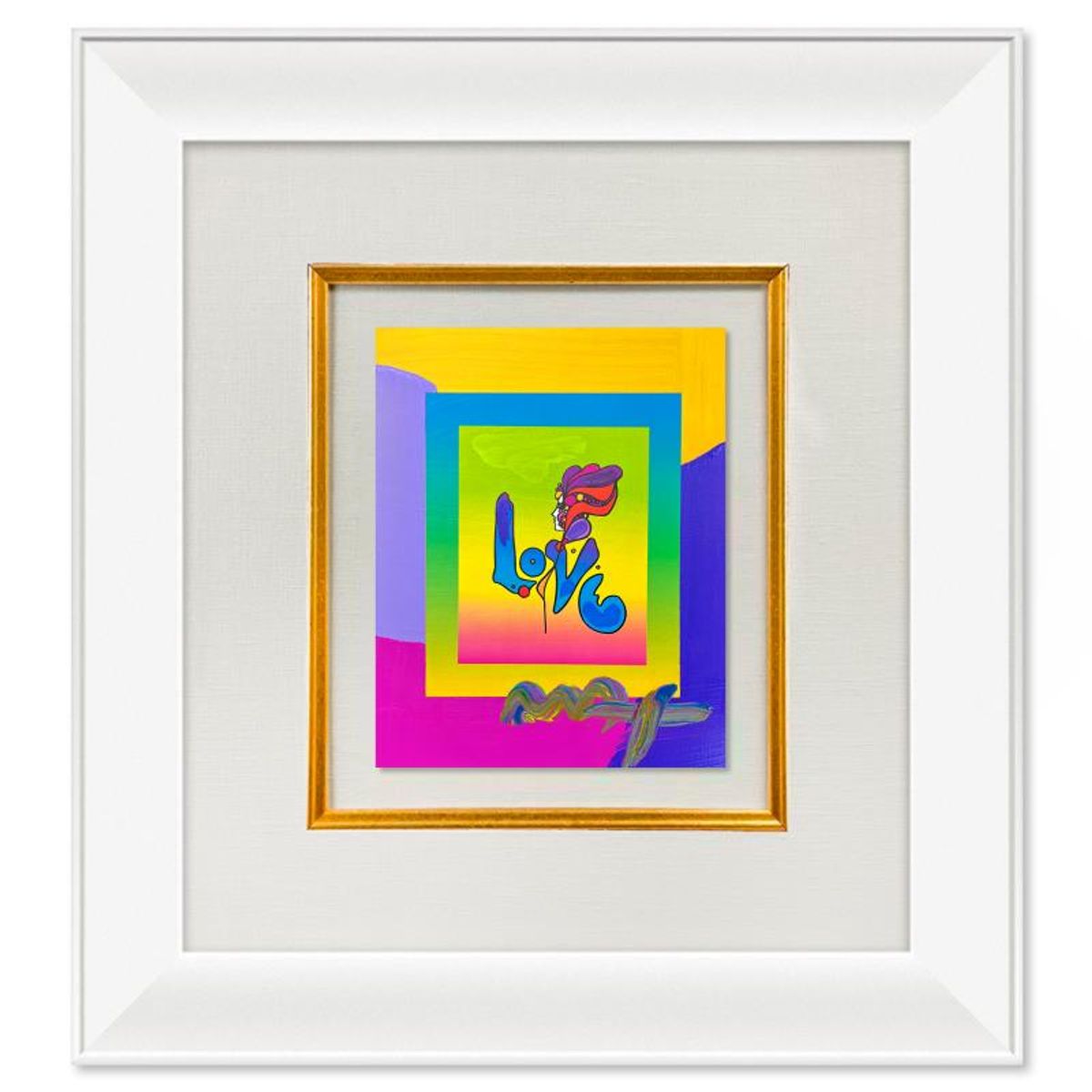 Peter Max, "Love" Framed One-of-a-Kind Acrylic Mixed Media, Hand Signed with Registration Number Certifying Authenticity.