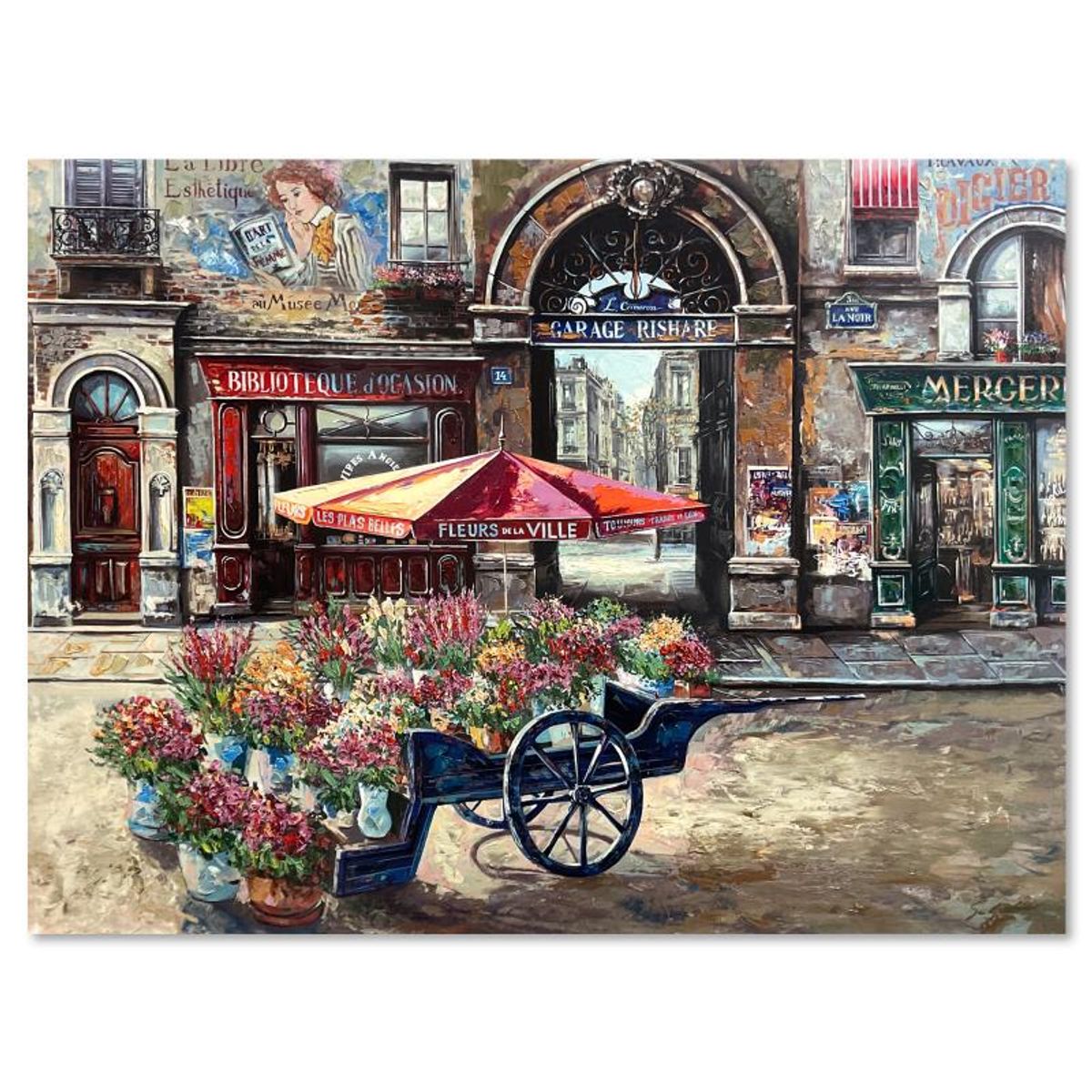 Vadik Suljakov, "Fleurs De La Ville" Hand Embellished Limited Edition Printer's Proof on Canvas (36" x 48"), Numbered Inverso and Hand Signed with Letter of Authenticity.