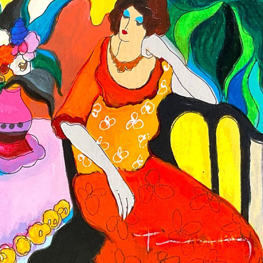 Itzchak Tarkay (1935-2012), "Tranquility" Framed One-of-a-Kind Mixed Media Over Paint on Wood, Hand Signed with Letter of Authenticity