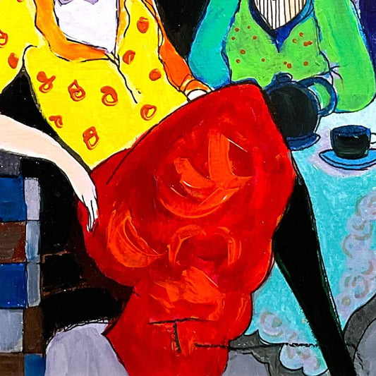 Itzchak Tarkay (1935-2012), "Sisters" Framed One-of-a-Kind Mixed Media Over Paint on Wood, Hand Signed with Letter of Authenticity