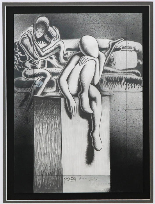Mark Kostabi- Original Drawing on Paper "On The Edge of Desire"