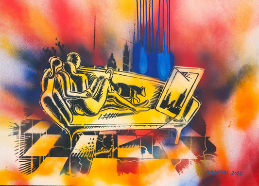 Mark Kostabi- Original Mixed Media on Paper "Between the Silence"