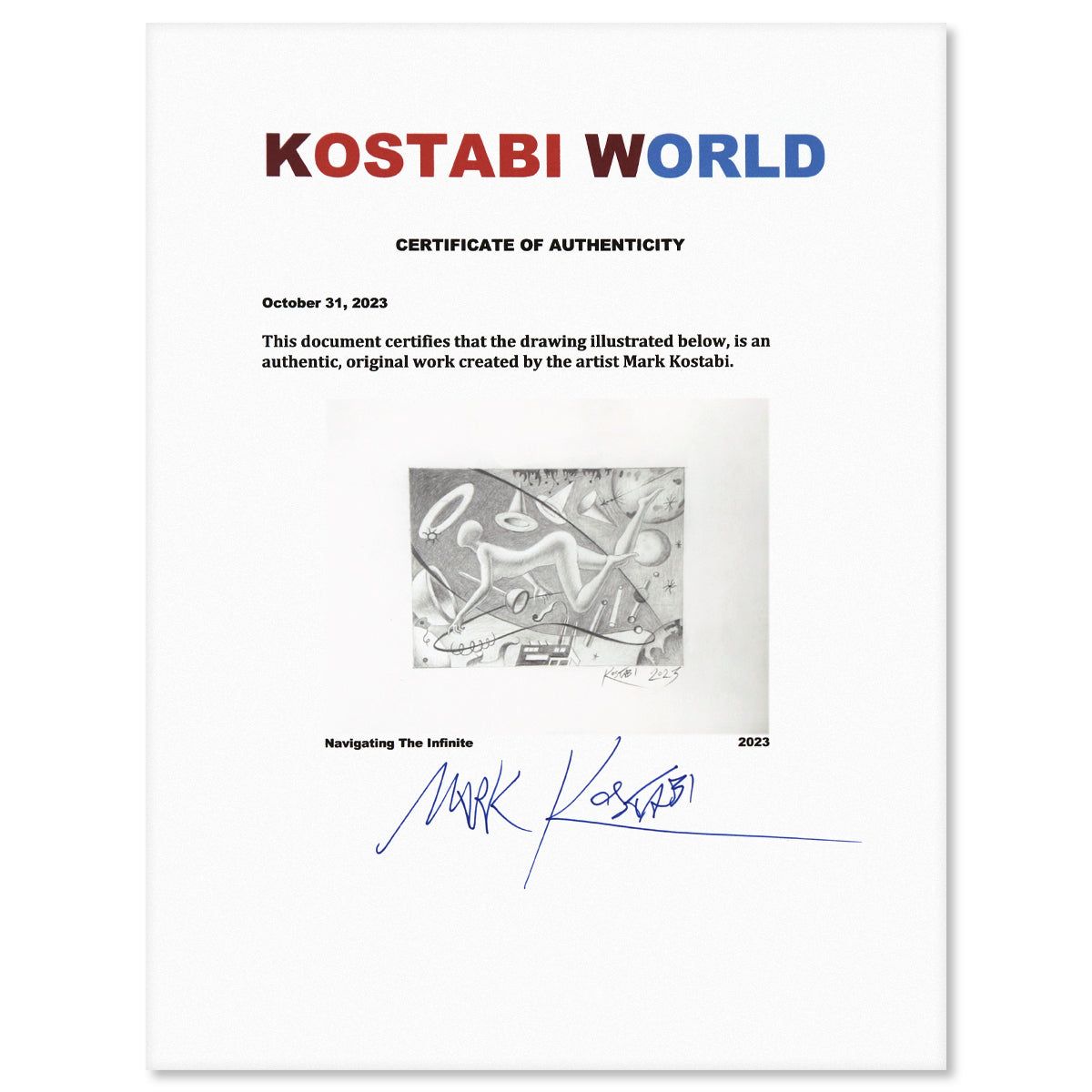 Mark Kostabi- Original Drawing on Paper "Navigating The Infinite"