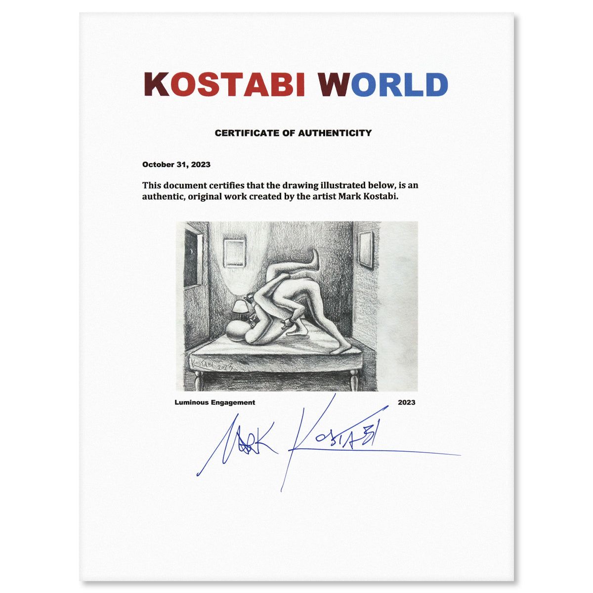 Mark Kostabi- Original Drawing on Paper "Luminous Engagment"
