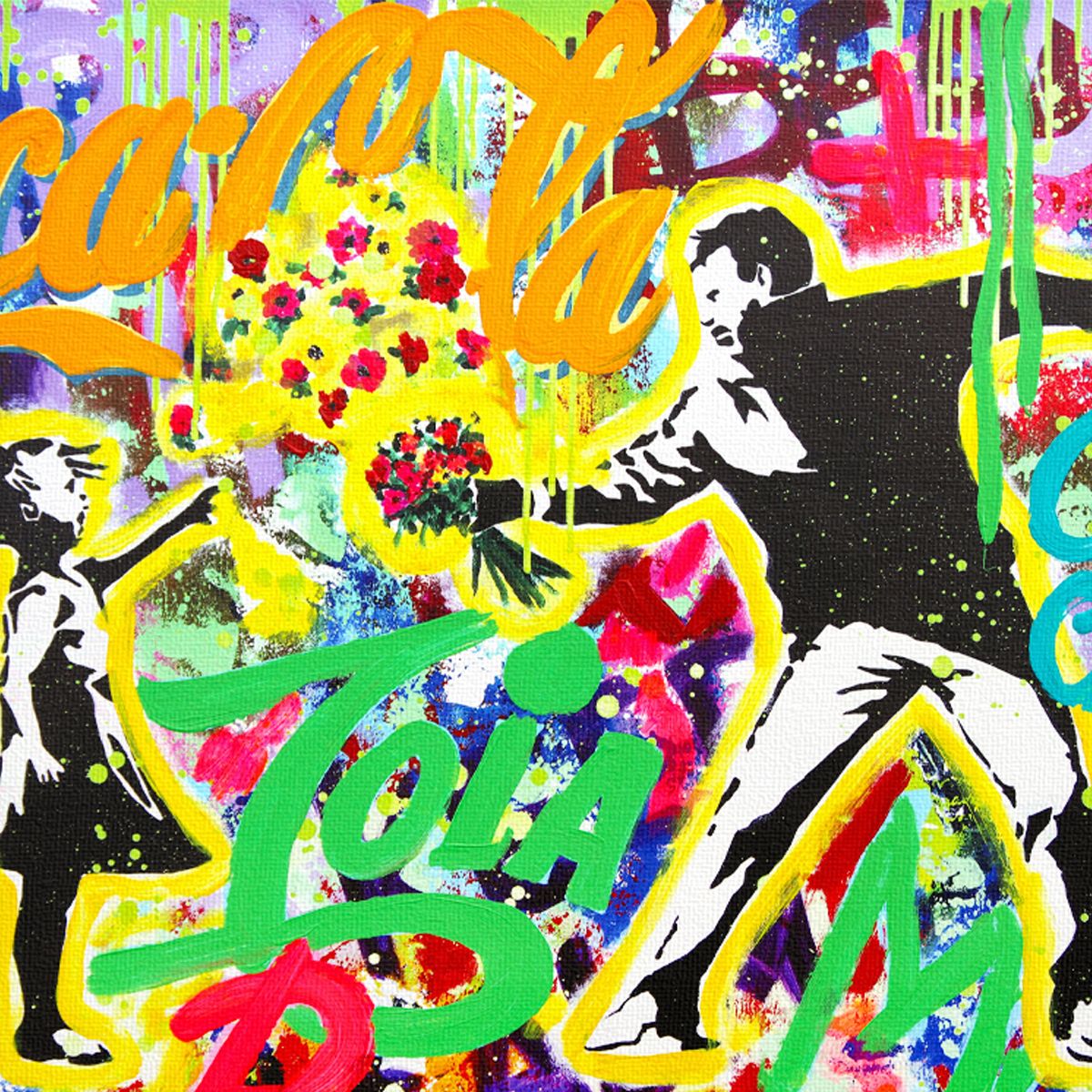 Nastya Rovenskaya- Mixed Media on Canvas "Love Strikes Twice"