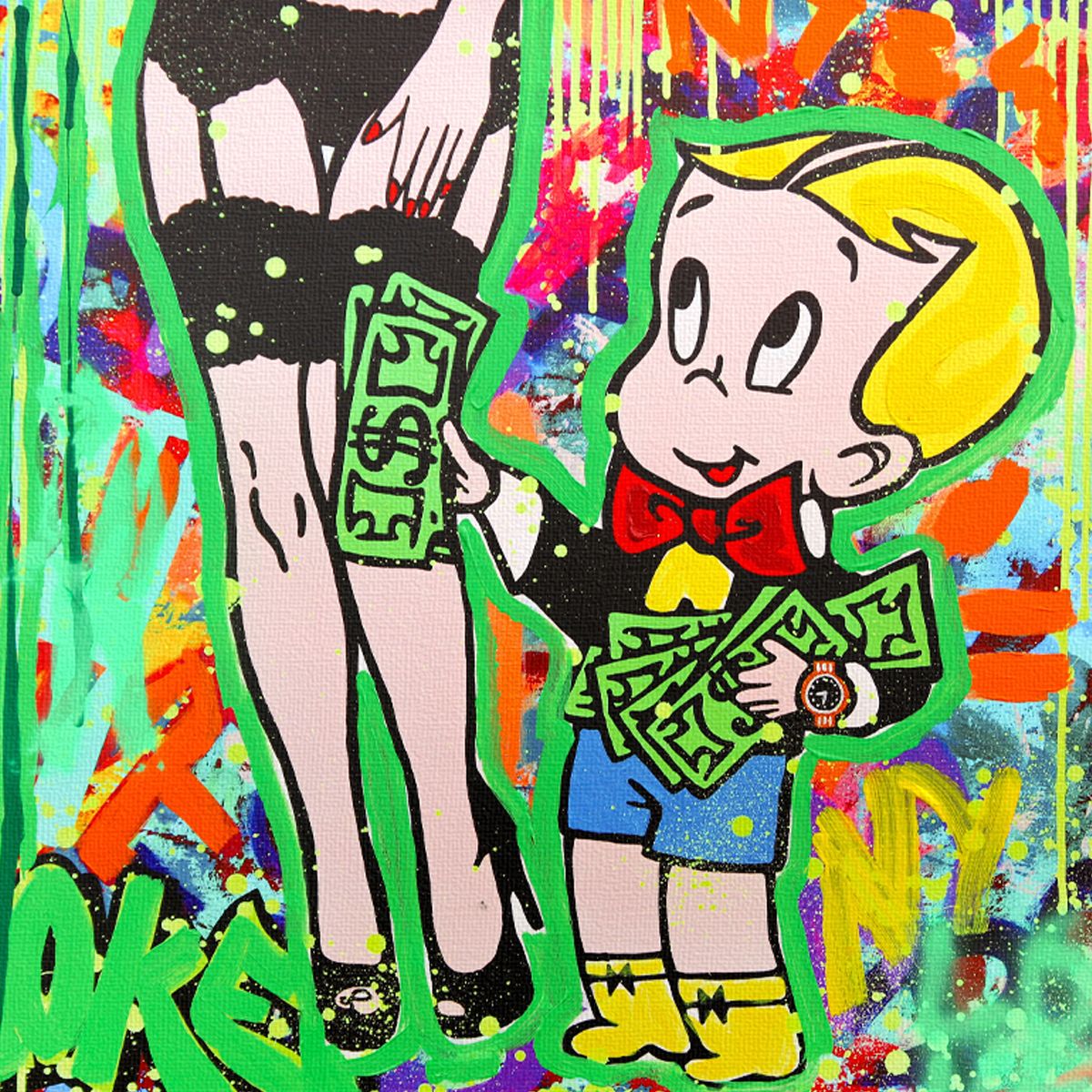 Nastya Rovenskaya- Mixed Media on Canvas "Golden Teddy Rises"