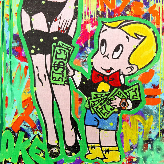 Nastya Rovenskaya- Mixed Media on Canvas "Golden Teddy Rises"