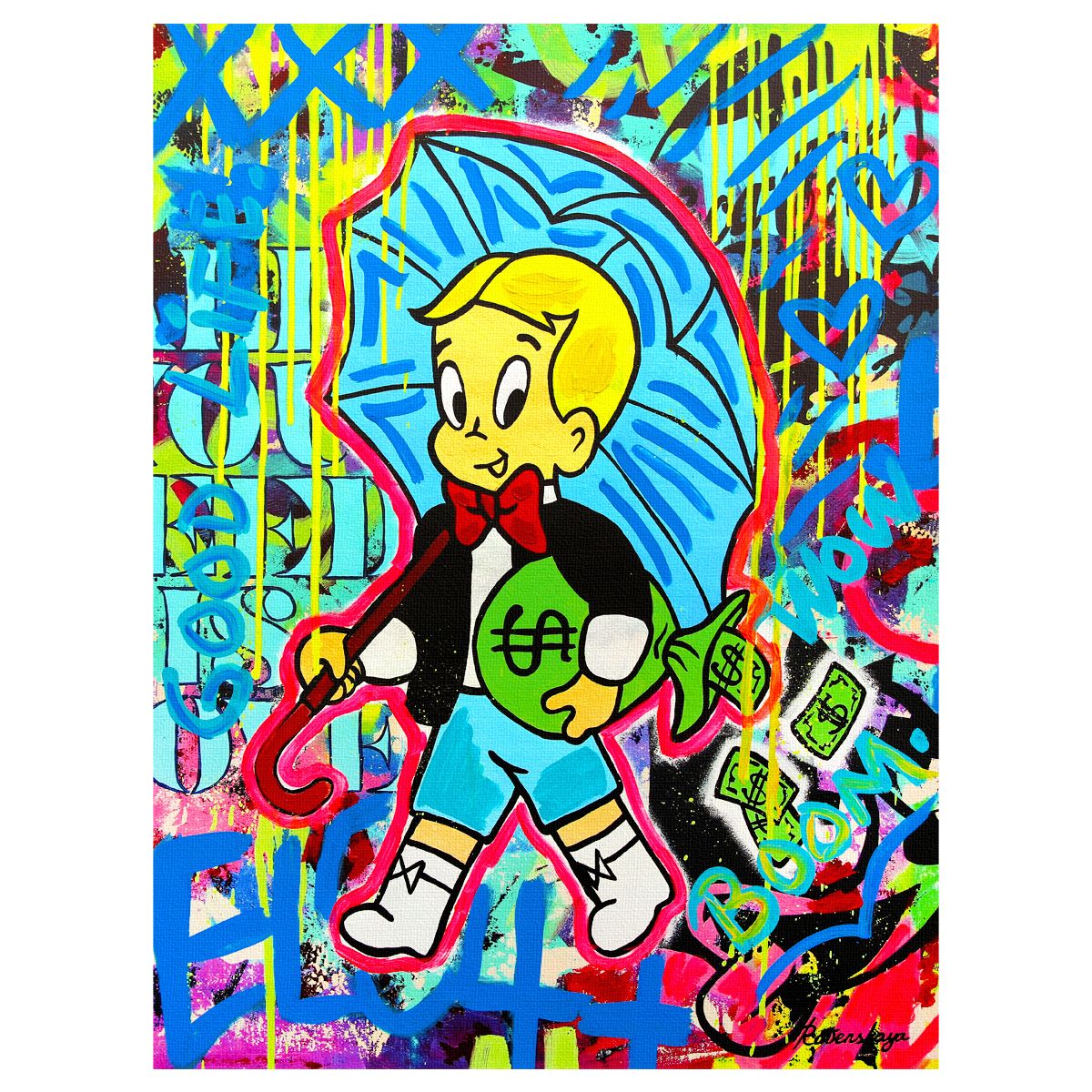 Nastya Rovenskaya- Mixed Media on Canvas "Saint of Neon Light"
