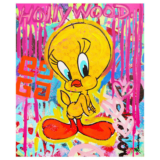 Nastya Rovenskaya- Mixed Media on Canvas "Tweety the Untamed"