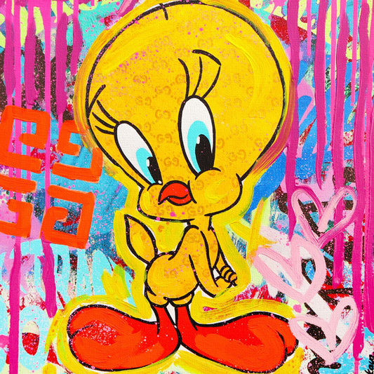 Nastya Rovenskaya- Mixed Media on Canvas "Tweety the Untamed"