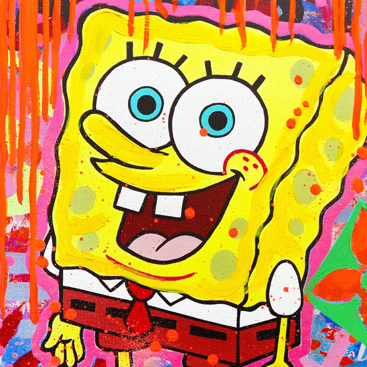 Nastya Rovenskaya- Mixed Media on Canvas "SpongeBob Gone Wild"