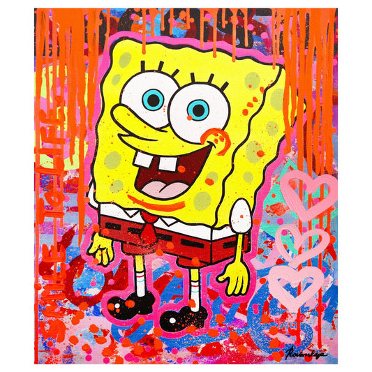 Nastya Rovenskaya- Mixed Media on Canvas "SpongeBob Gone Wild"