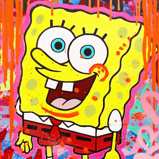 Nastya Rovenskaya- Mixed Media on Canvas "SpongeBob Gone Wild"