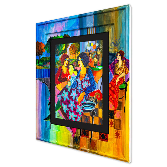 Patricia Govezensky- Original Watercolor with Hand Painted Frame "Ladies of the Left Bank"