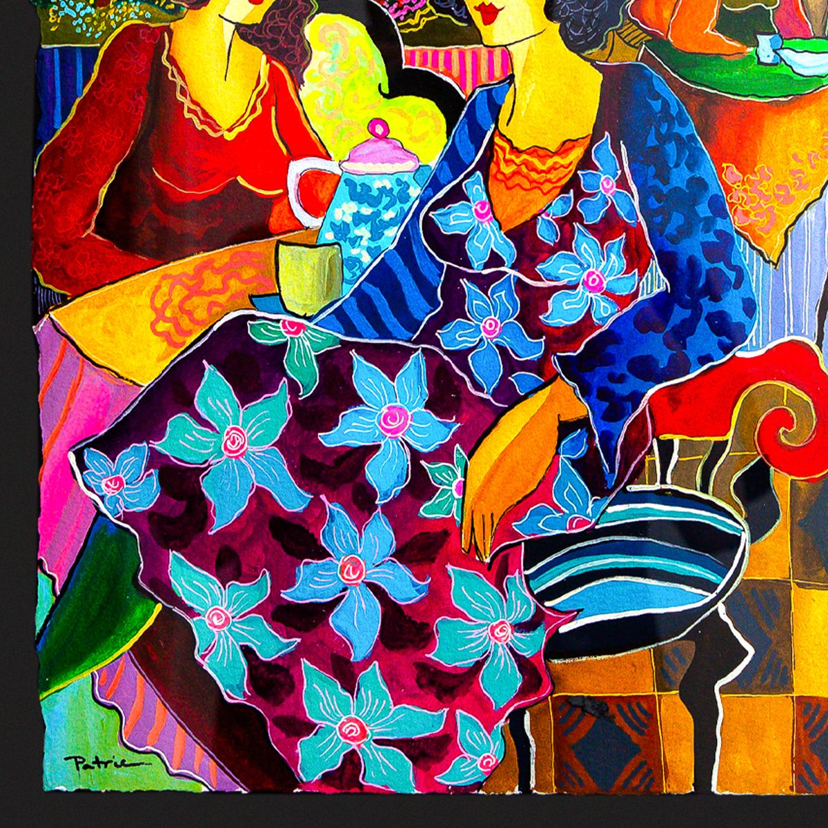 Patricia Govezensky- Original Watercolor with Hand Painted Frame "Ladies of the Left Bank"