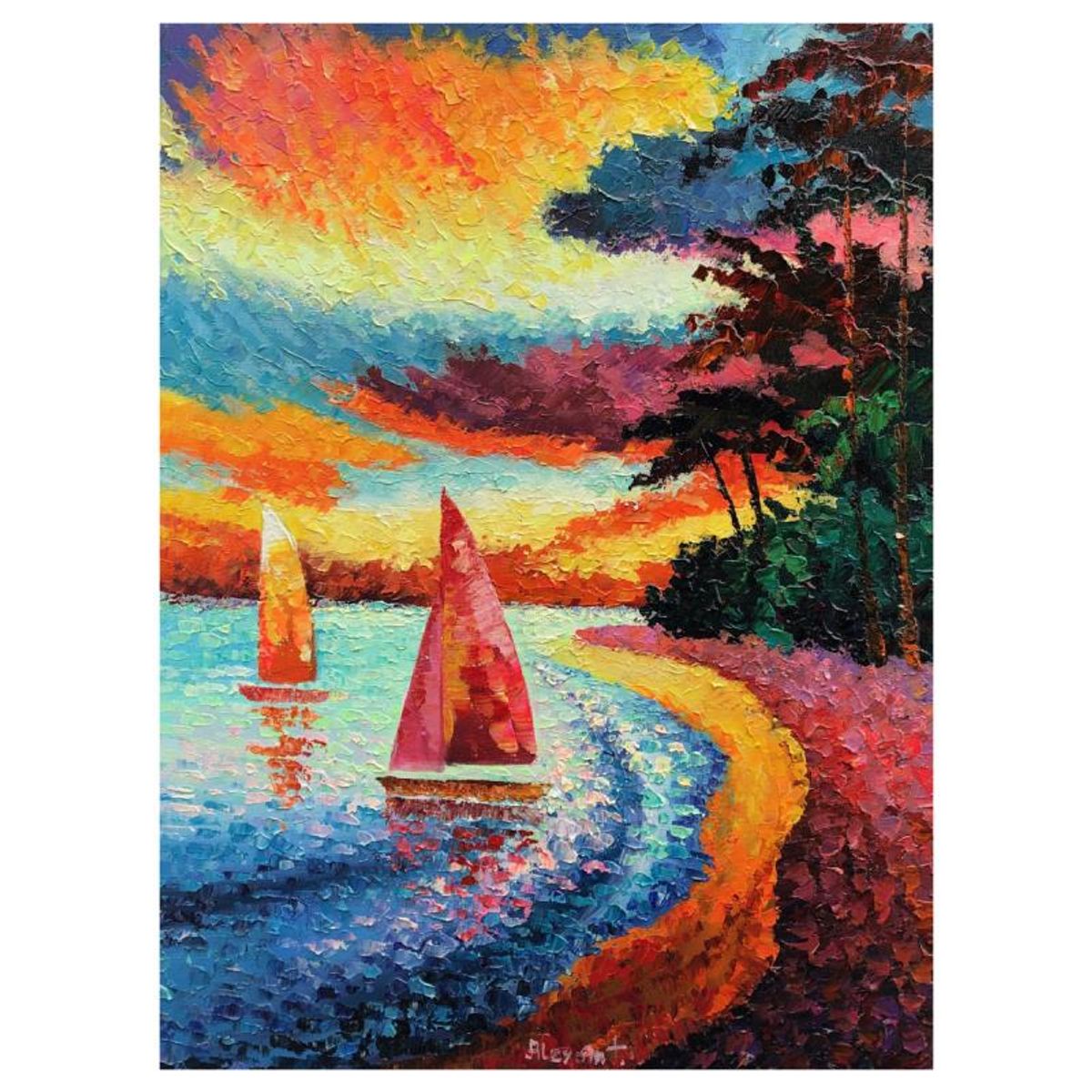 Alexander Antanenka, "Ships Sail in The Sky" Original Painting on Canvas, Hand Signed with Letter of Authenticity.