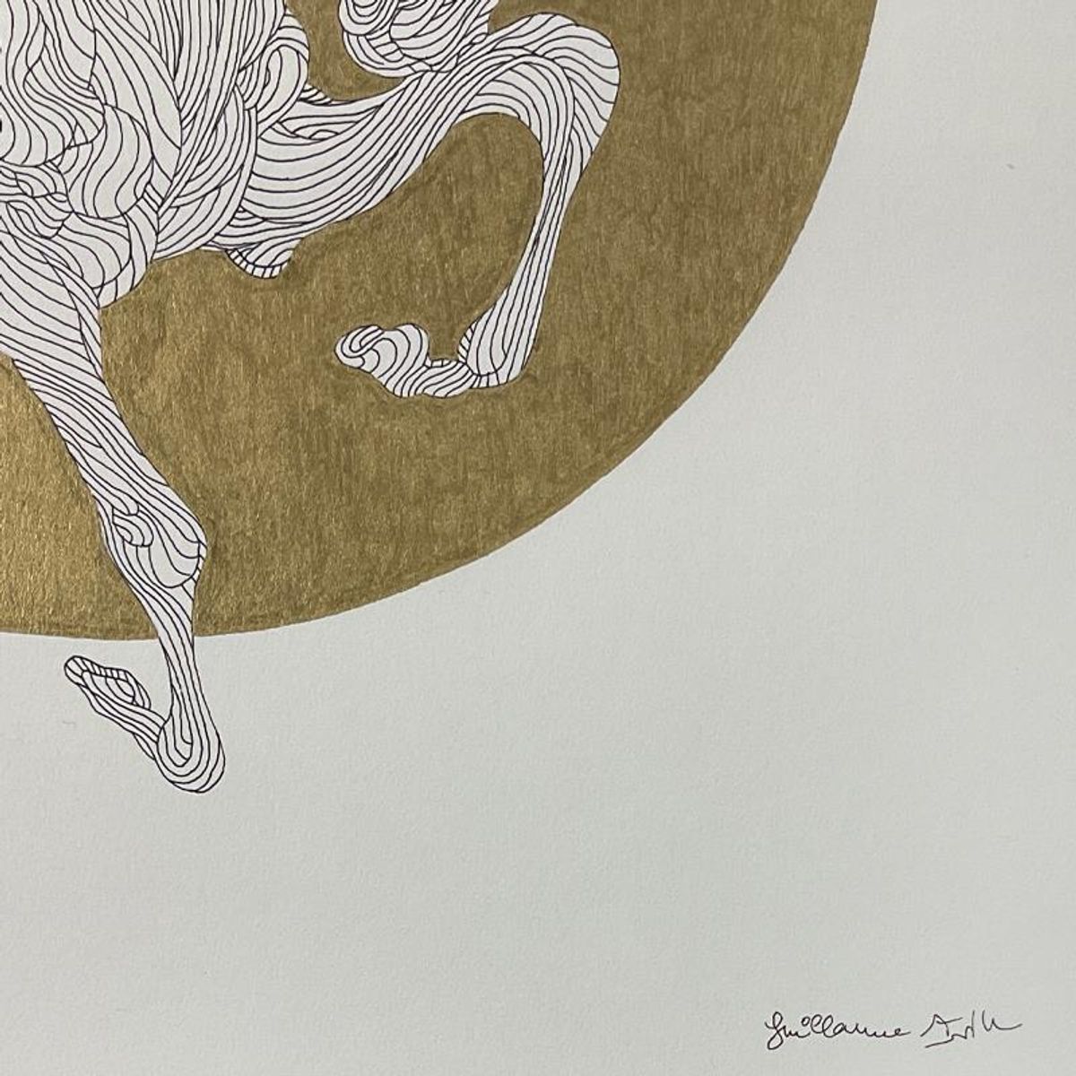 Guillaume Azoulay, "Sketch D" Framed Original Pen and Ink Drawing with Hand Laid Goldleaf, Hand Signed with Letter of Authenticity