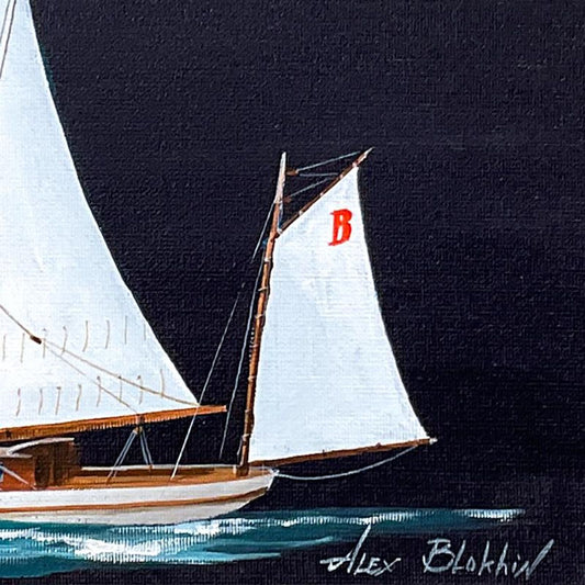 Alex Blokhin, "Canadian Two Masted Yacht" Original Painting on Canvas, Hand Signed with Letter of Authenticity.