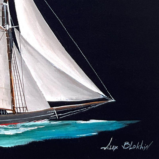 Alex Blokhin, "Canadian Yacht Schooner" Original Painting on Canvas, Hand Signed with Letter of Authenticity.