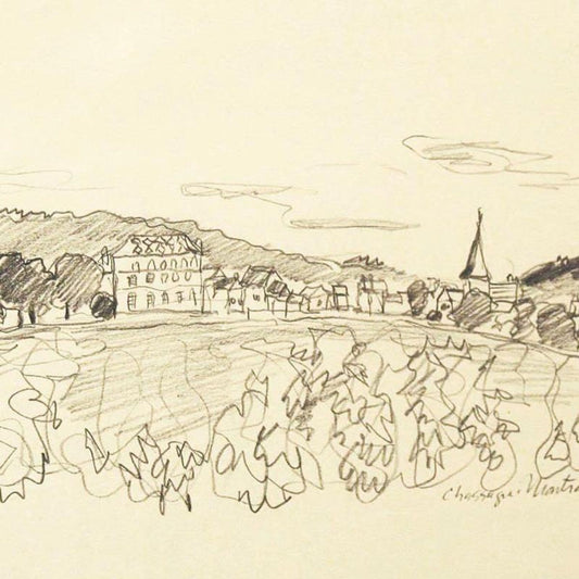 Wayne Ensrud "View of Chassange-Montrachet, Burgundy" Pencil Original Artwork; Hand Signed; COA
