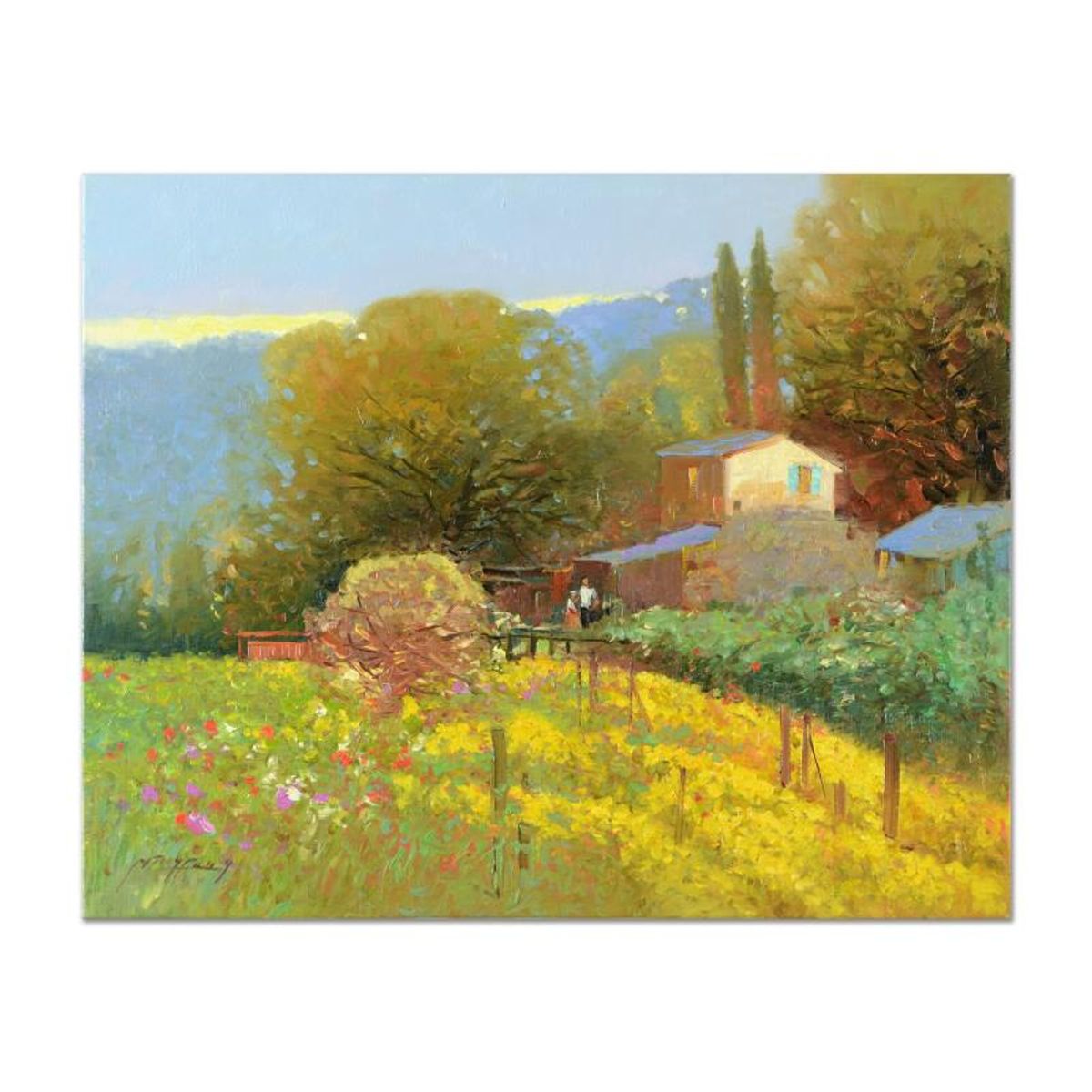 Ming Feng, "Daisy Garden" Original Oil Painting on Canvas, Hand Signed with Letter of Authenticity.