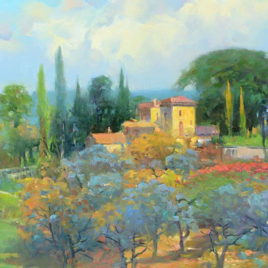 Ming Feng, "The Olive Grove" Original Oil Painting on Canvas, Hand Signed with Letter of Authenticity.