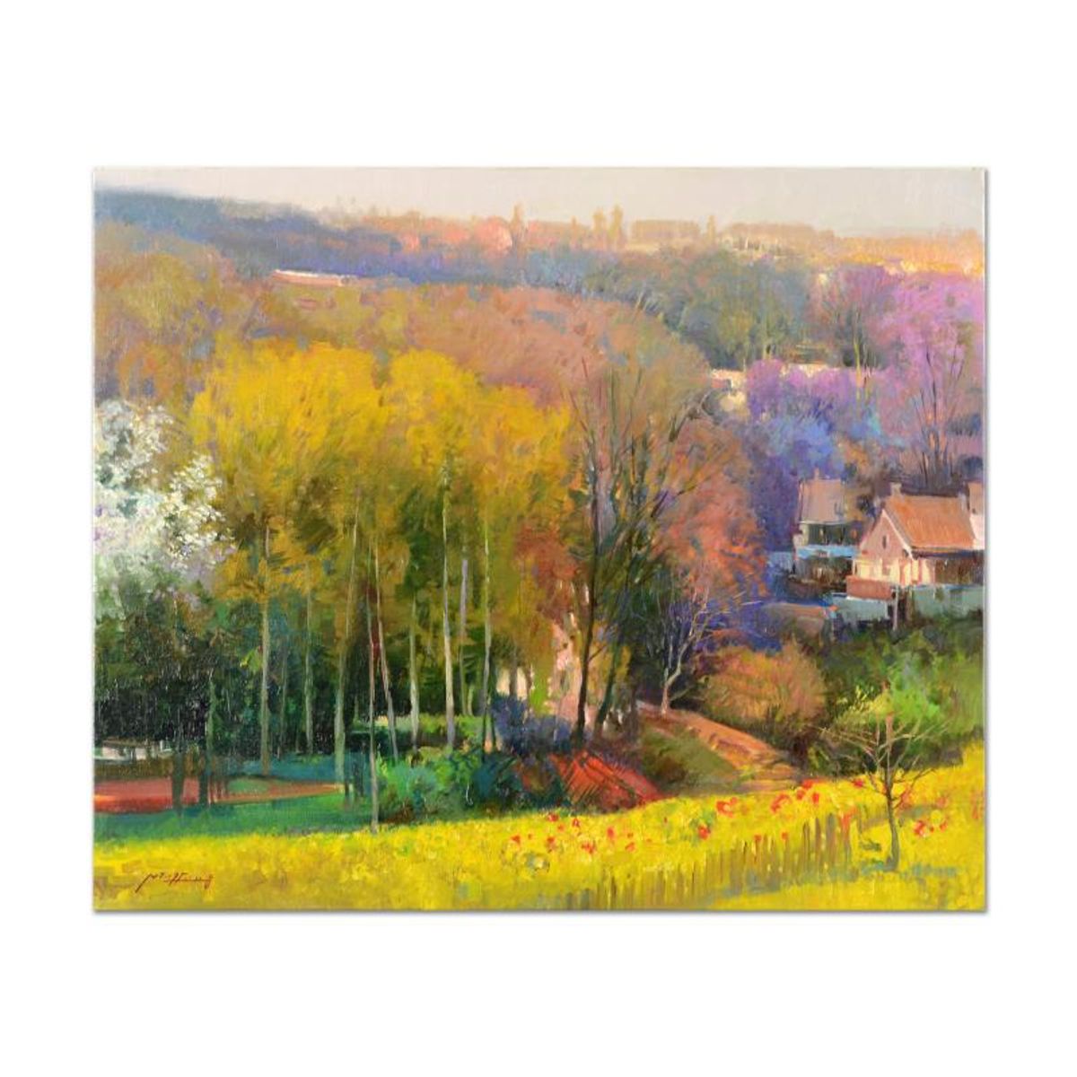 Ming Feng, "Golden Valley" Original Oil Painting on Canvas, Hand Signed with Letter of Authenticity.