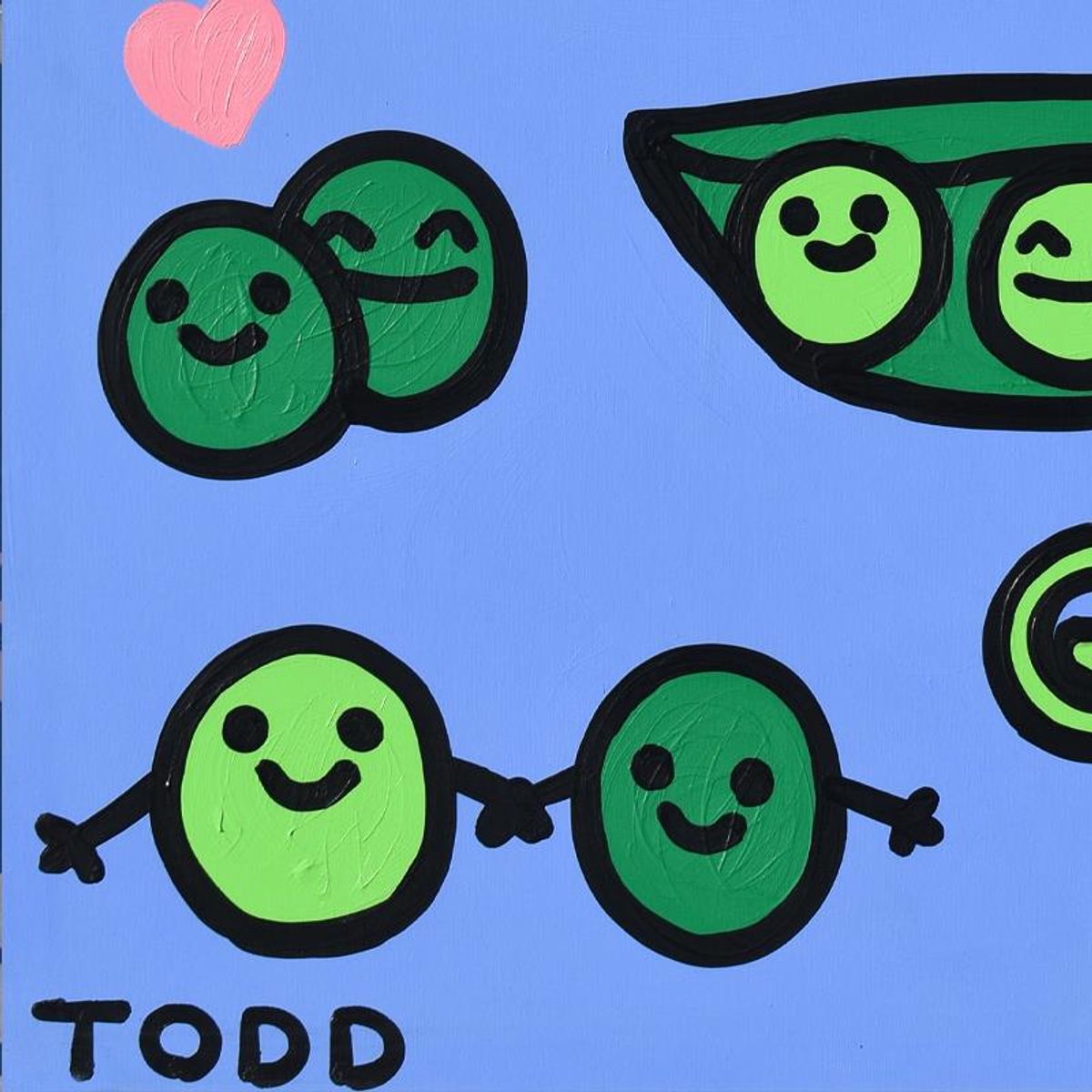 Todd Goldman, "Give Peas A Chance" Original Acrylic Painting on Gallery Wrapped Canvas (48" x 60"), Hand Signed with Letter of Authenticity.