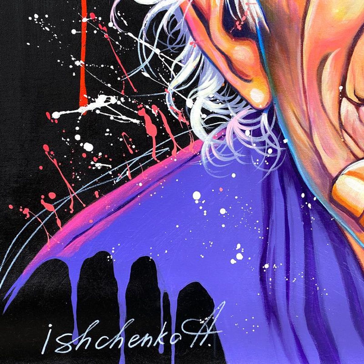 Alexander Ishchenko, "Keith Richards" Original Acrylic Painting on Canvas, Hand Signed with Letter Authenticity.