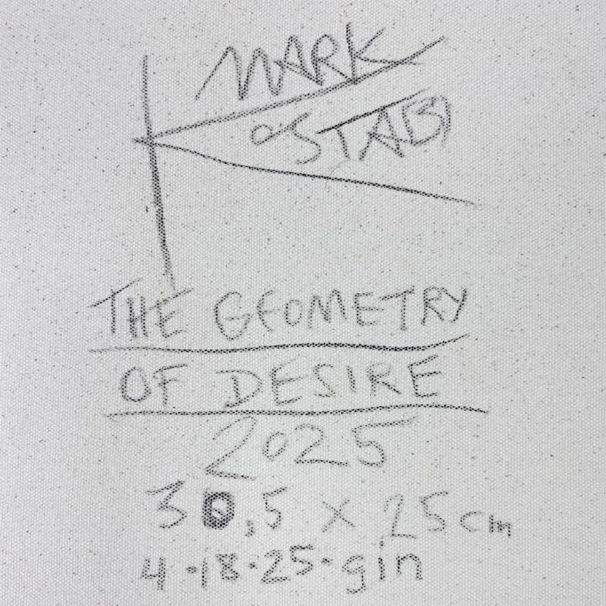 Mark Kostabi, "The Geometry of Desire" Framed Original Oil Painting on Canvas, Hand Signed with a Certificate of Authenticity.