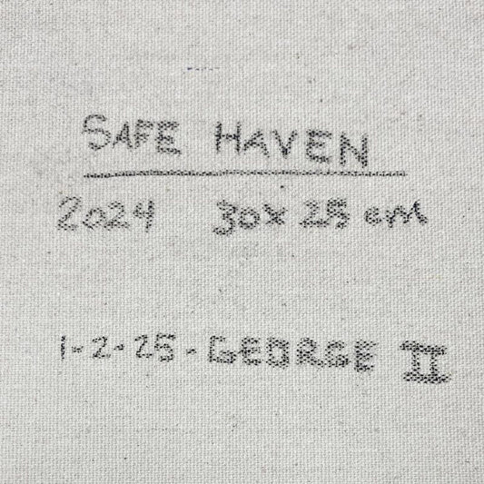 Mark Kostabi, "Safe Haven" Framed Original Oil Painting on Canvas, Hand Signed with a Certificate of Authenticity.