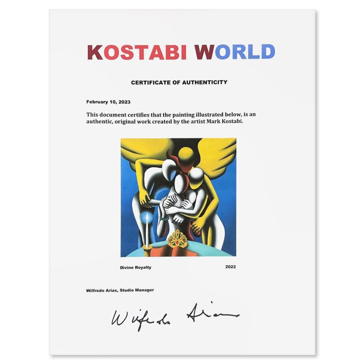 Mark Kostabi, "Divine Royalty" Framed Original Oil Painting on Canvas, Hand Signed with Letter of Authenticity