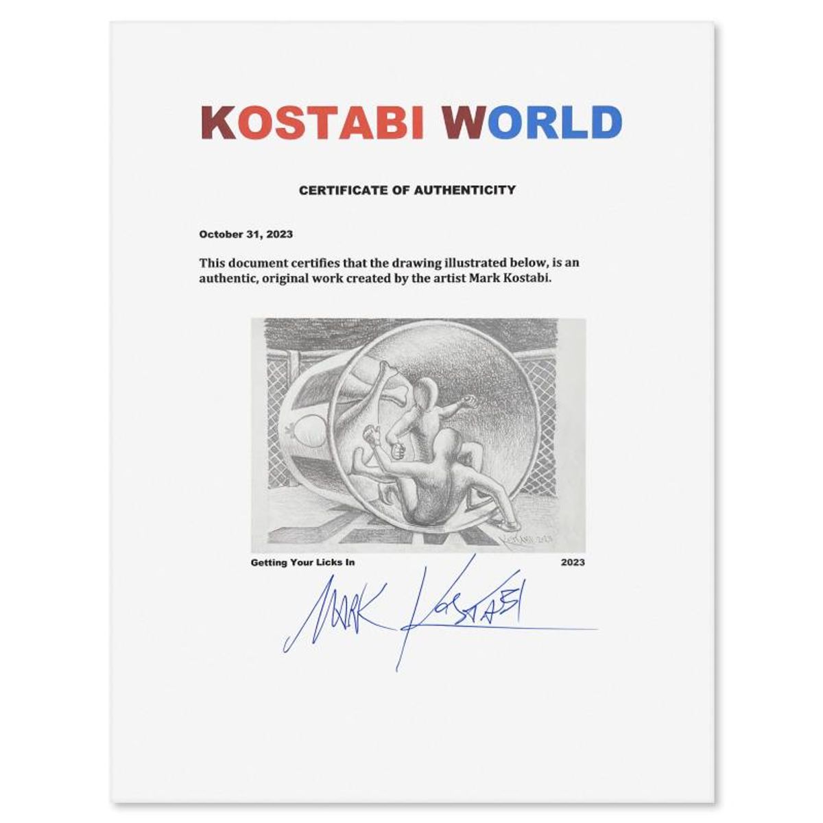 Mark Kostabi, "Getting Your Licks In" Framed Original Drawing on Paper, Hand Signed with Certificate of Authenticity.